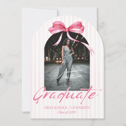 Invitation Coquette Pink Ribbon Arch Photo Graduation (Devant)