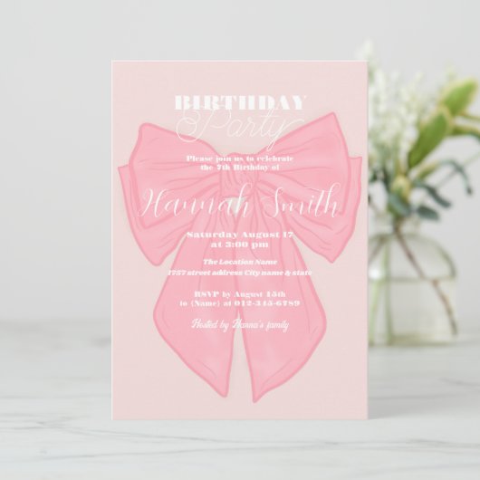 Invitation Coquette Pink Ribbon Bow (Debout devant)