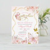 Invitation Coquette Pink Twin Butterflies Baby Shower (Debout devant)