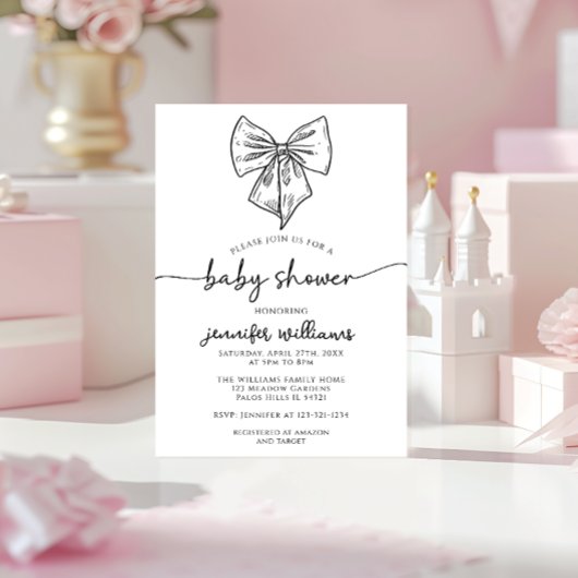 Invitation Coquette Preppy Cute Bow Baby Girl Douche
