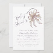 Invitation Coquette purple bow baby shower  (Devant)
