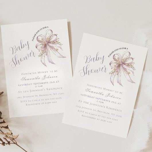 Invitation Coquette purple bow baby shower 