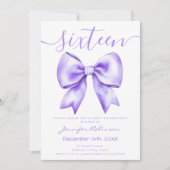 Invitation Coquette Purple Bow Sweet 16 Anniversaire (Devant)