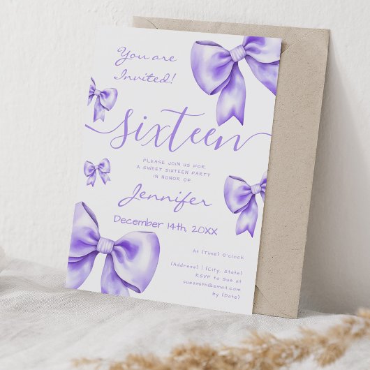 Invitation Coquette Purple Bow Sweet 16 Party