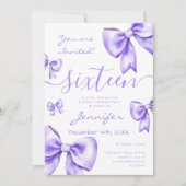 Invitation Coquette Purple Bow Sweet 16 Party (Devant)