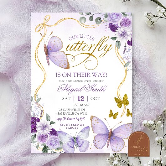 Invitation Coquette Purple Butterfly Baby Shower
