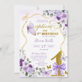 Invitation Coquette Purple Butterfly baptism and 1st birthday (Devant)