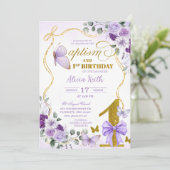 Invitation Coquette Purple Butterfly baptism and 1st birthday (Debout devant)