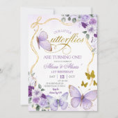 Invitation Coquette Purple Butterfly Twins Birthday (Devant)