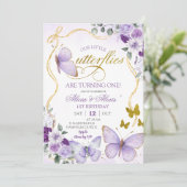 Invitation Coquette Purple Butterfly Twins Birthday (Debout devant)