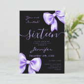 Invitation Coquette Purple Lavande Bow Sweet 16 Partie Noir (Debout devant)
