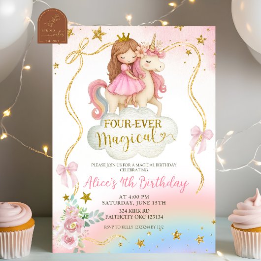 Invitation Coquette Rainbow Pastel Unicorn Magical Birthday