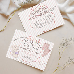 Invitation Coquette rayures & arc pyjama fête anniversaire