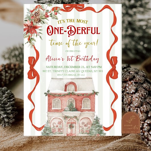Invitation Coquette Red Bow Christmas Sweet Shop 1st Birthday