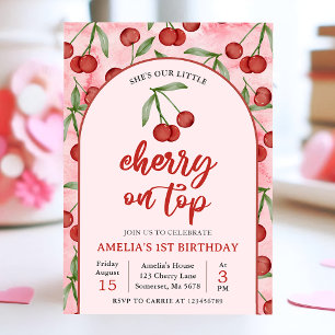 Invitation Coquette Red Cherry 1er Anniversaire Fête Invitati