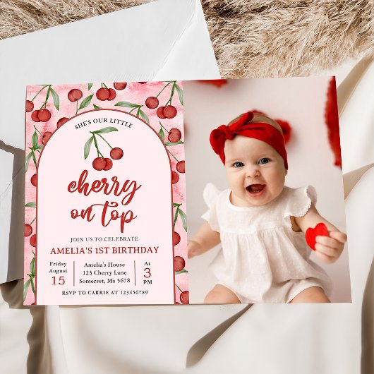 Invitation Coquette Red Cherry 1er Anniversaire Photo