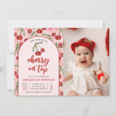 Invitation Coquette Red Cherry 1er Anniversaire Photo (Devant)