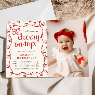 Invitation Coquette Red Cherry 1er Anniversaire Photo Invitat