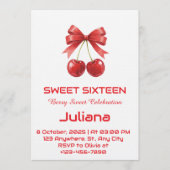 Invitation Coquette Red Cherry Bow Berry Sweet 16 Birthday (Devant)