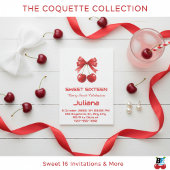 Invitation Coquette Red Cherry Bow Berry Sweet 16 Birthday