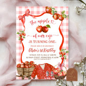 Invitation Coquette Red Plaid Bow Apple 1st Birthday