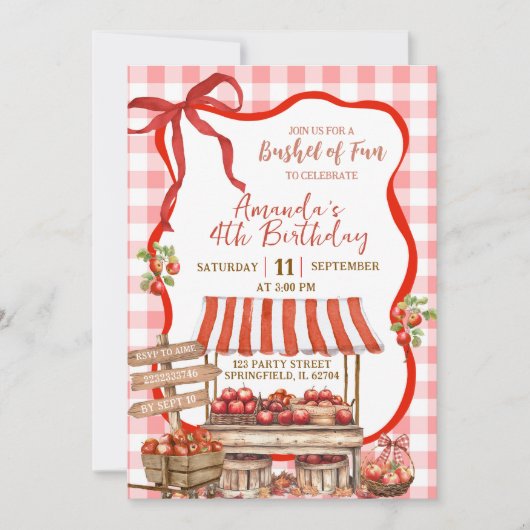 Invitation Coquette Red Plaid Bow Apple Orchard Anniversaire (Devant)