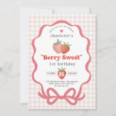 Invitation Coquette Red Strawberry Berry First 1st Birthday (Devant)