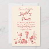 Invitation Coquette Retro Hand Drake Anniversaire Dîner Photo (Devant)