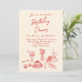 Invitation Coquette Retro Hand Drake Anniversaire Dîner Photo (Debout devant)