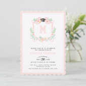 Invitation Coquette Ribbon Graduation Monogramme Crest (Debout devant)