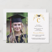 Invitation Coquette Ribbon Graduation Monogramme Crest (Devant)