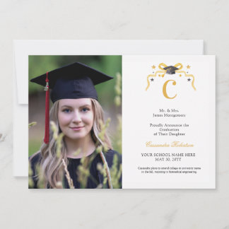 Invitation Coquette Ribbon Graduation Monogramme Crest