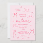 Invitation Coquette rose 16e fête d'anniversaire (Devant)