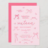 Invitation Coquette rose 16e fête d'anniversaire (Devant / Derrière)