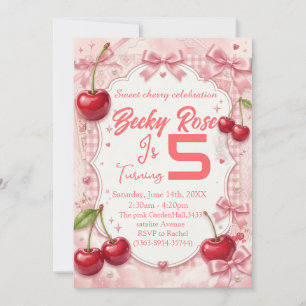 Invitation Coquette rose à carreaux Cerise anniversaire 