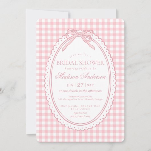 Invitation Coquette Rose à Carreaux Mariage (Devant)