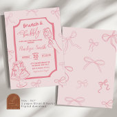 Invitation Coquette rose à main Brunch et Bubbly