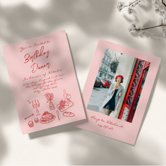 Invitation Coquette rose à main Fun Photo Anniversaire Dîner