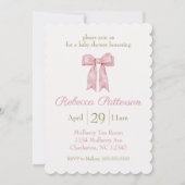 Invitation Coquette Rose Aquarelle Bow Feminine Baby shower (Devant)