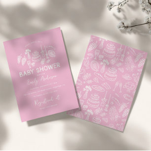 Invitation Coquette rose baby shower à main moderne