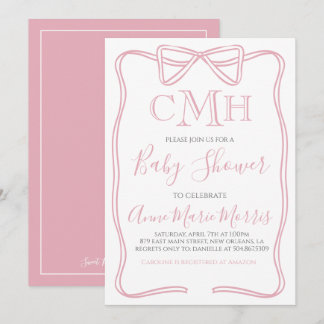 Invitation Coquette rose Baby shower de la fille de la cornei