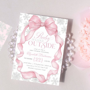 Invitation Coquette rose Bébé Il fait froid dehors Baby showe