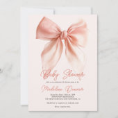 Invitation Coquette Rose Bleu Cute Baby shower fille Bow (Devant)