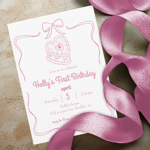 Invitation Coquette Rose Bow 1er Anniversaire Bow Rose