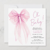 Invitation Coquette rose Bow Aquarelle bébé fille douche (Devant)