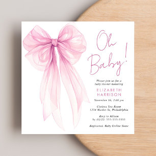 Invitation Coquette rose Bow Aquarelle bébé fille douche
