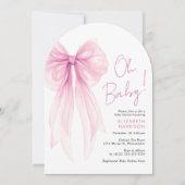 Invitation Coquette rose Bow Aquarelle Bébé Fille Douche Arc (Devant)
