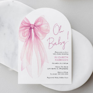 Invitation Coquette rose Bow Aquarelle Bébé Fille Douche Arc
