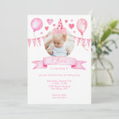Invitation Coquette Rose Bow Baby Girl Anniversaire Fête (Debout devant)