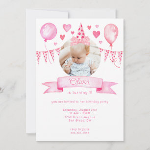 Invitation Coquette Rose Bow Baby Girl Anniversaire Fête